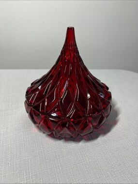 Ruby red, crystal Hershey Kiss shaped candy dish made by Shannon
Vintage